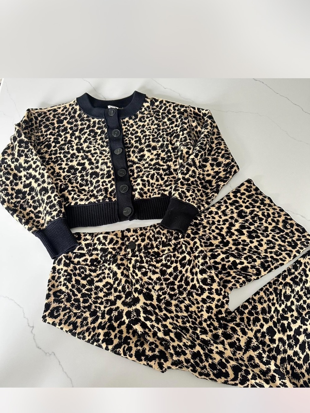 Anthropologie Maeve Leopard Print cardigan and matching Collette pants set